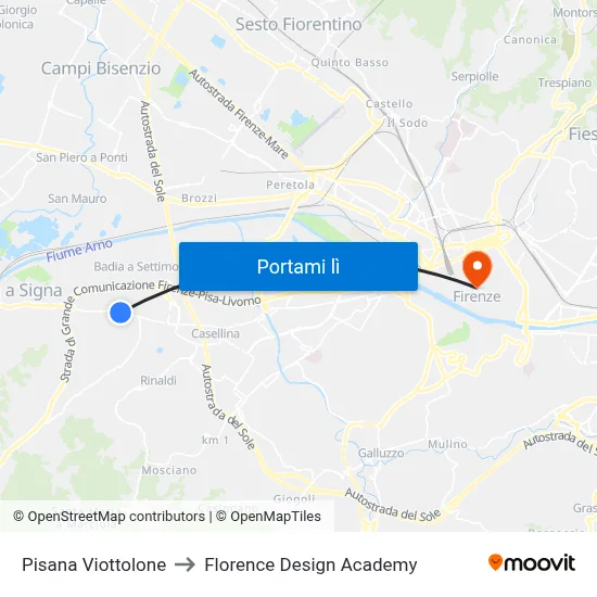Pisana Viottolone to Florence Design Academy map