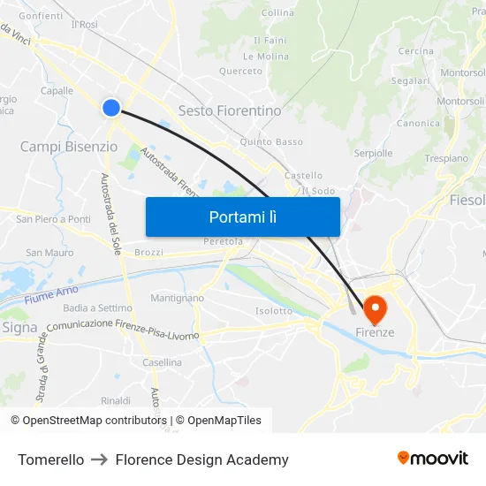 Tomerello to Florence Design Academy map
