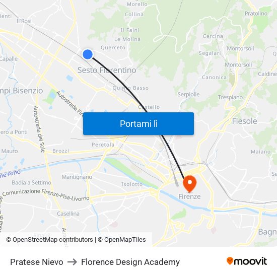 Pratese Nievo to Florence Design Academy map