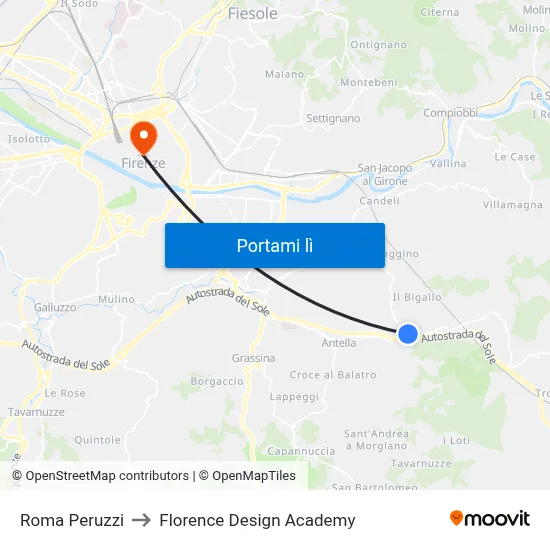 Roma Peruzzi to Florence Design Academy map