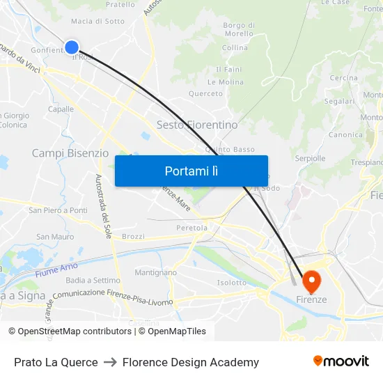 Prato La Querce to Florence Design Academy map