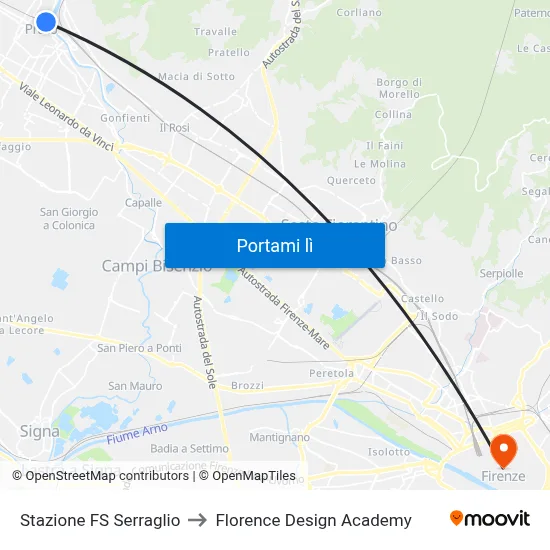 Stazione FS Serraglio to Florence Design Academy map