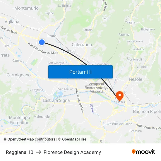 Reggiana 10 to Florence Design Academy map