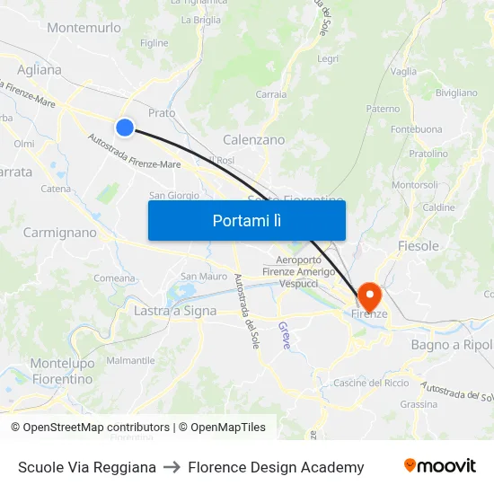 Scuole Via Reggiana to Florence Design Academy map