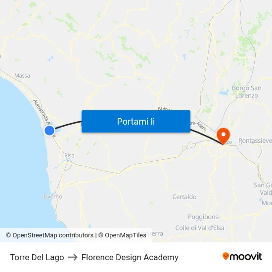 Torre Del Lago to Florence Design Academy map