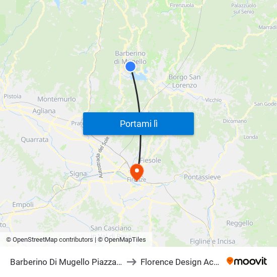 Barberino Di Mugello Piazza Cavour to Florence Design Academy map