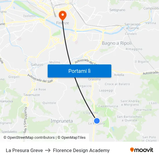 La Presura Greve to Florence Design Academy map