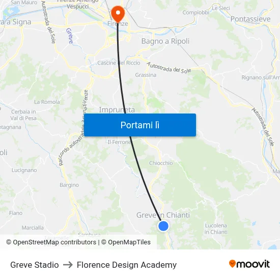 Greve Stadio to Florence Design Academy map