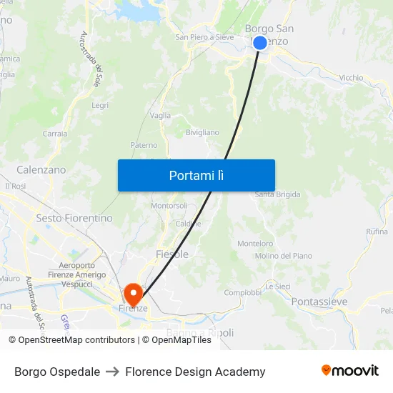 Borgo Ospedale to Florence Design Academy map