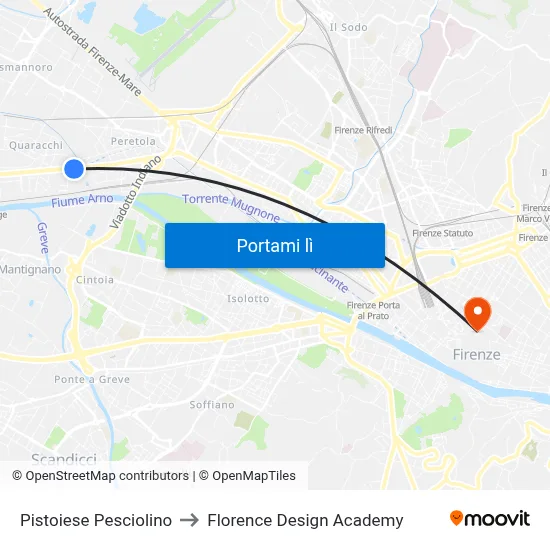 Pistoiese Pesciolino to Florence Design Academy map