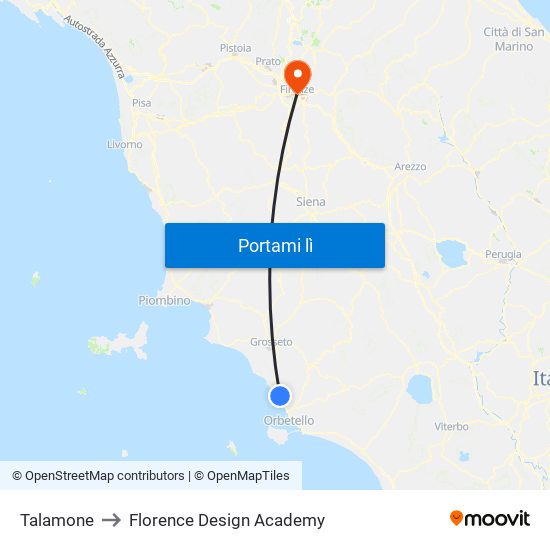 Talamone to Florence Design Academy map