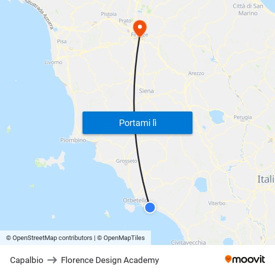 Capalbio to Florence Design Academy map