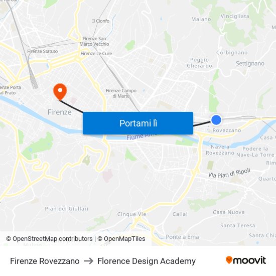 Firenze Rovezzano to Florence Design Academy map