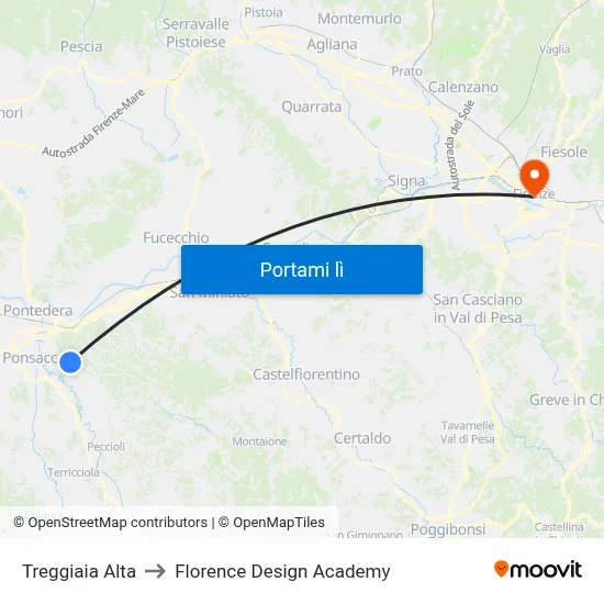 Treggiaia Alta to Florence Design Academy map