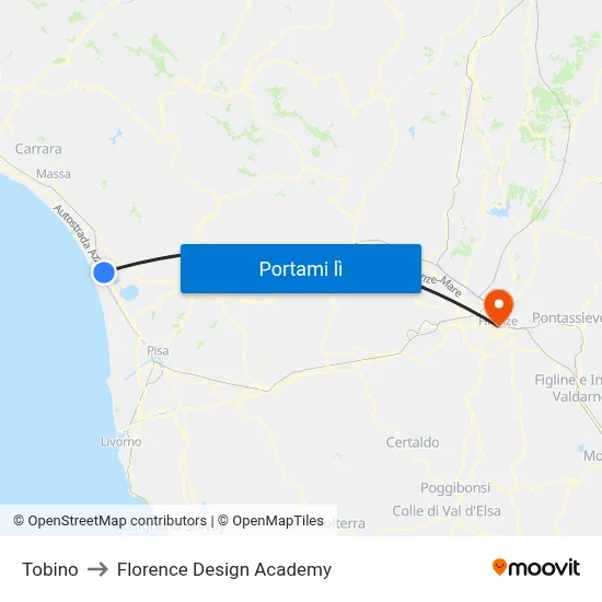 Tobino to Florence Design Academy map
