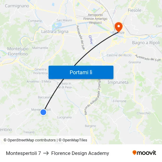 Montespertoli 7 to Florence Design Academy map