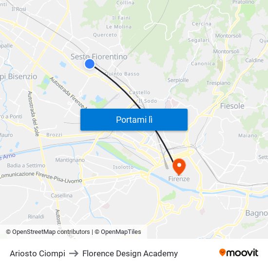 Ariosto Ciompi to Florence Design Academy map