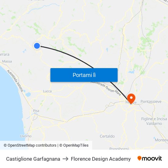 Castiglione Garfagnana to Florence Design Academy map