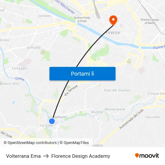 Volterrana Ema to Florence Design Academy map