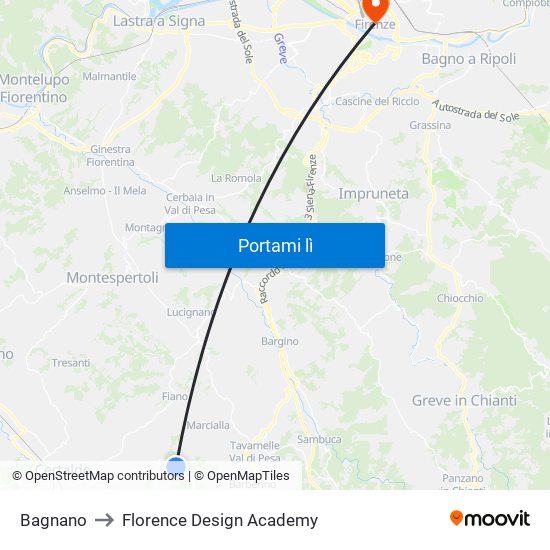 Bagnano to Florence Design Academy map