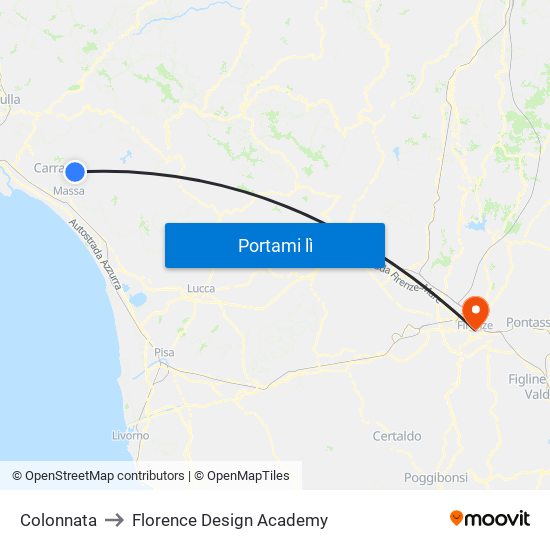 Colonnata to Florence Design Academy map
