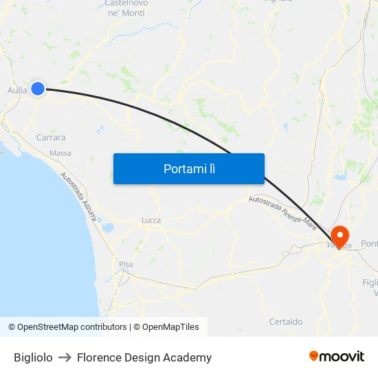 Bigliolo to Florence Design Academy map
