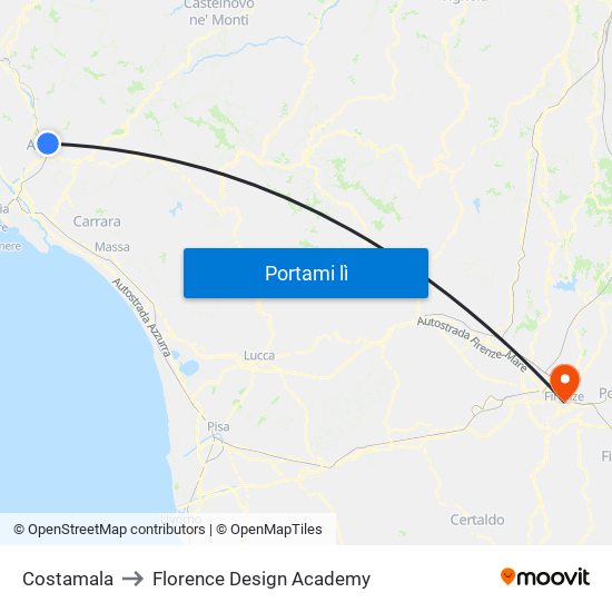 Costamala to Florence Design Academy map