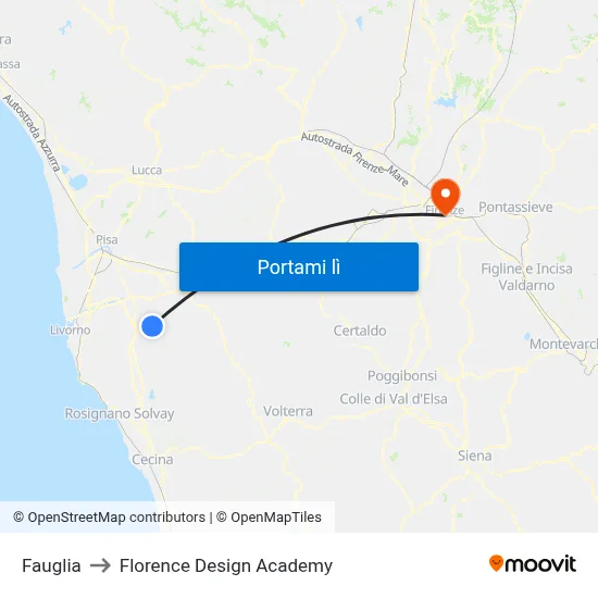 Fauglia to Florence Design Academy map