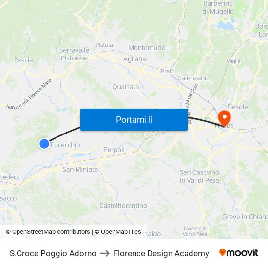 S.Croce Poggio Adorno to Florence Design Academy map