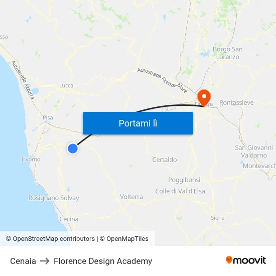 Cenaia to Florence Design Academy map