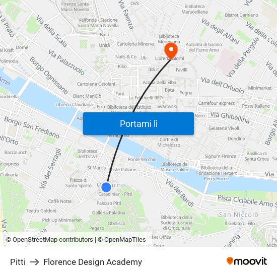 Pitti to Florence Design Academy map