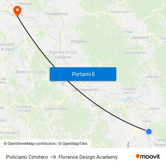 Policiano Cimitero to Florence Design Academy map