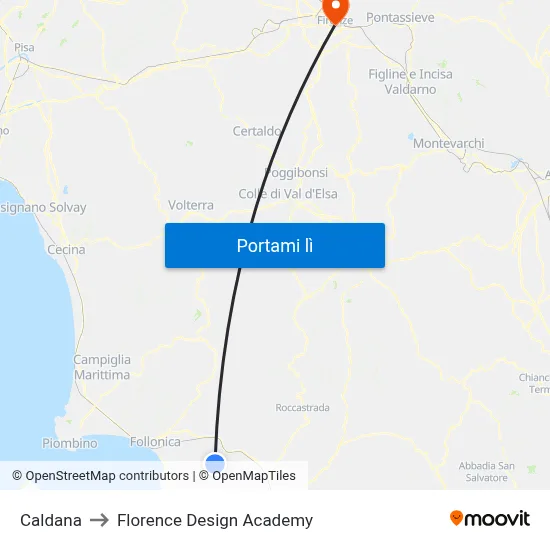 Caldana to Florence Design Academy map