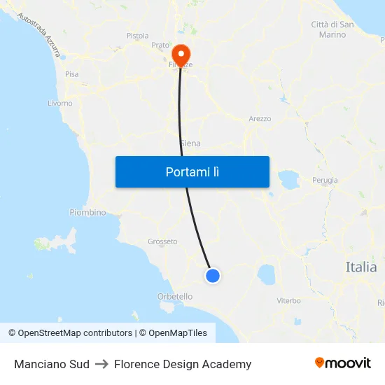 Manciano Sud to Florence Design Academy map