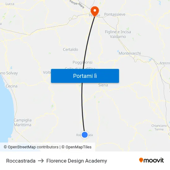 Roccastrada to Florence Design Academy map