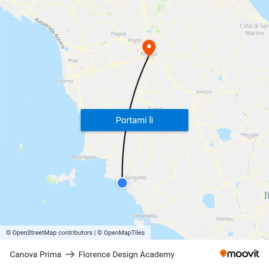 Canova Prima to Florence Design Academy map