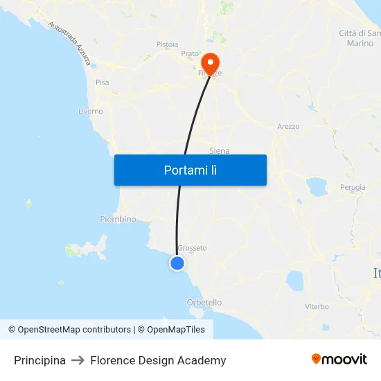 Principina to Florence Design Academy map