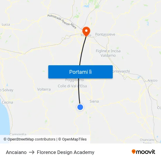 Ancaiano to Florence Design Academy map