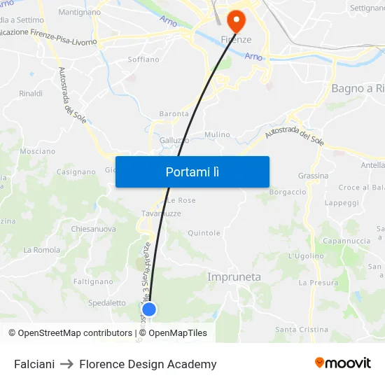 Falciani to Florence Design Academy map