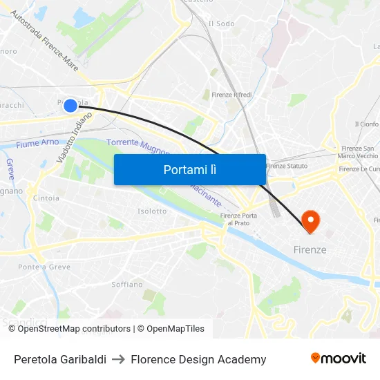 Peretola Garibaldi to Florence Design Academy map