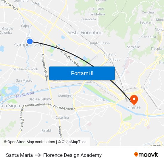 Santa Maria to Florence Design Academy map