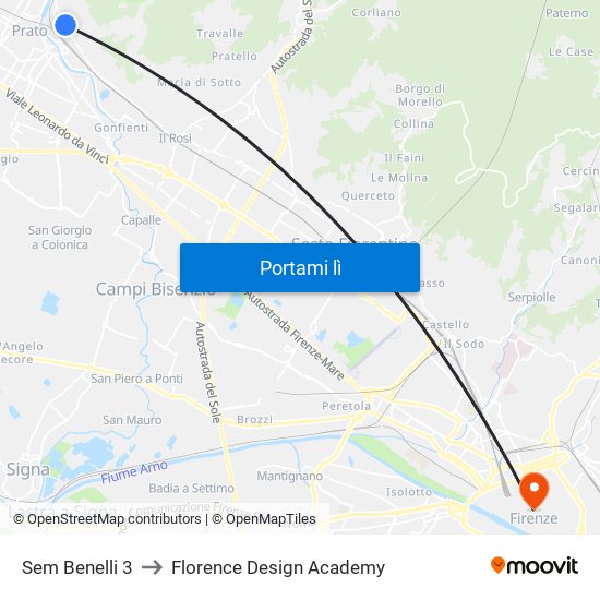 Sem Benelli 3 to Florence Design Academy map