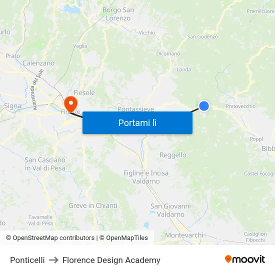 Ponticelli to Florence Design Academy map