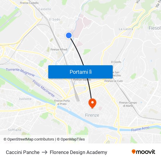 Caccini Panche to Florence Design Academy map