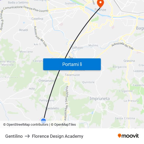 Gentilino to Florence Design Academy map