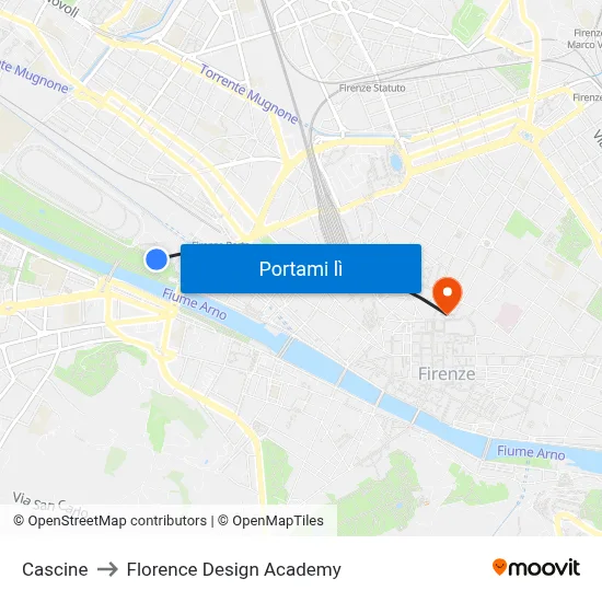 Cascine to Florence Design Academy map