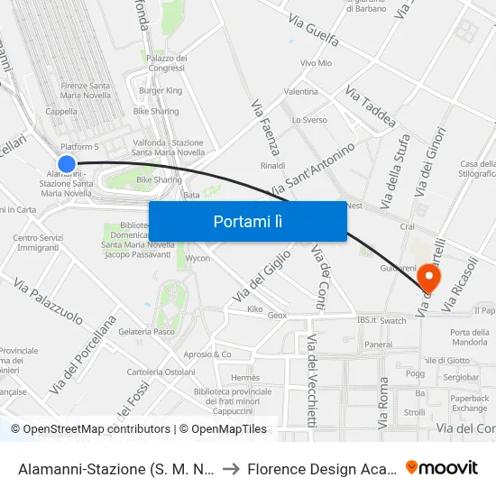 Alamanni-Stazione (S. M. Novella) to Florence Design Academy map