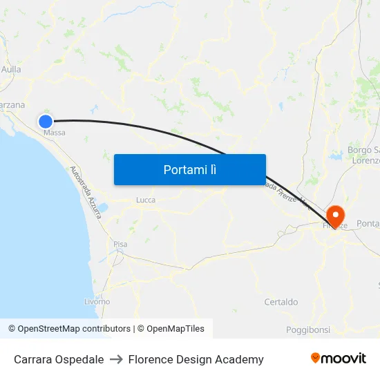 Carrara Ospedale to Florence Design Academy map