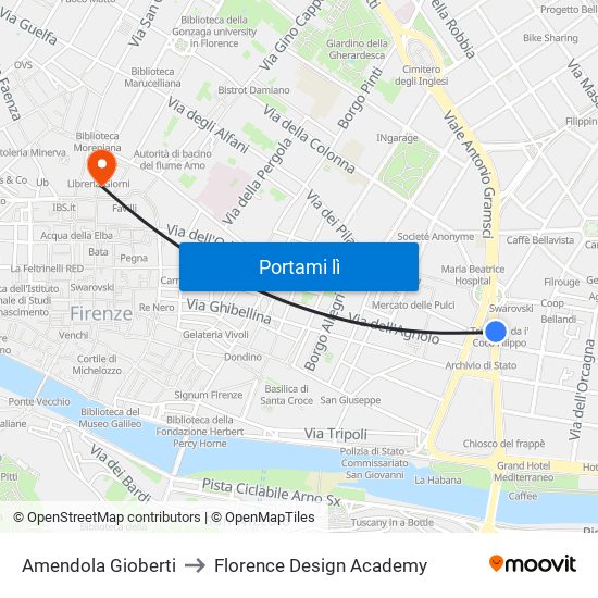 Amendola Gioberti to Florence Design Academy map