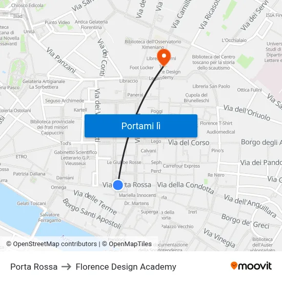Porta Rossa to Florence Design Academy map